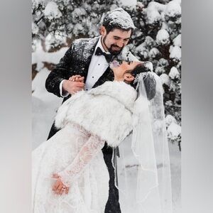 Faux fur shawl wrap shrug winter wedding coverup - L